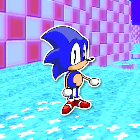 Drawing of Earless Sonic in Greenflower Zone.